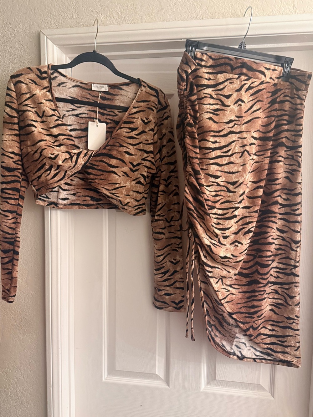 Target Brown and Black Tiger-Print Wrap Crop Top & Ruched Skirt Set